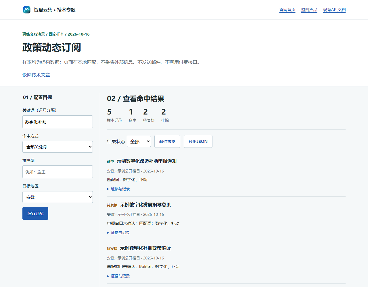 政策动态订阅页面展示